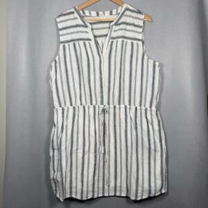 Gap Mini Dress Coastal Pockets Drawstring Black White Cotton Linen Blend Sz XXL
